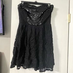Black lace and sequin strapless dress